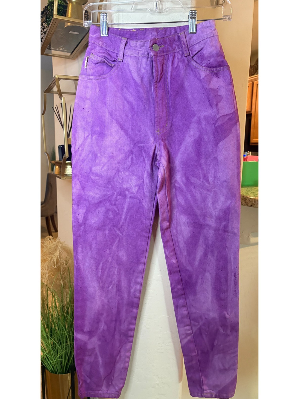 BONGO Vintage 80's High Rise Tie-Dye Purple Straight Leg Jeans Size 3 (0-2)